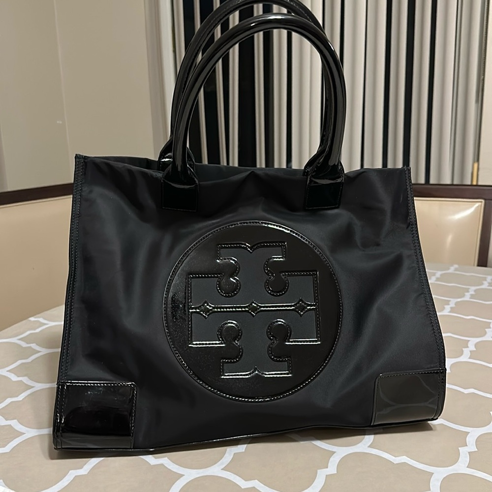 Tory Burch Ella Patent Nylon Tote gold interior hardware used great condition!